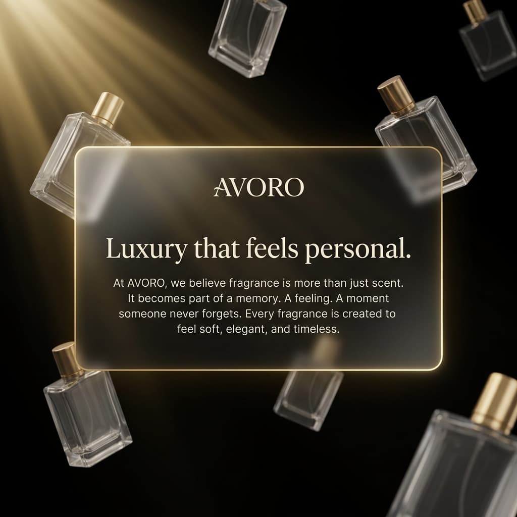AVORO perfume bottles on a textured pedestal